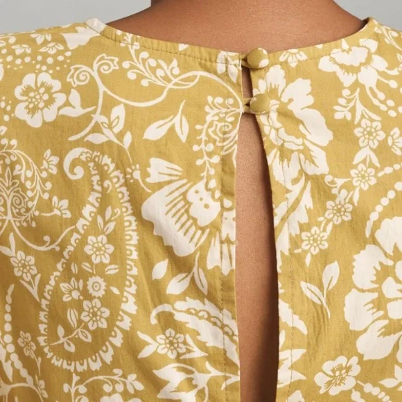 Anthropologie long sleeve v neck cotton dress olive tones green dress yellow - Picture 4 of 16